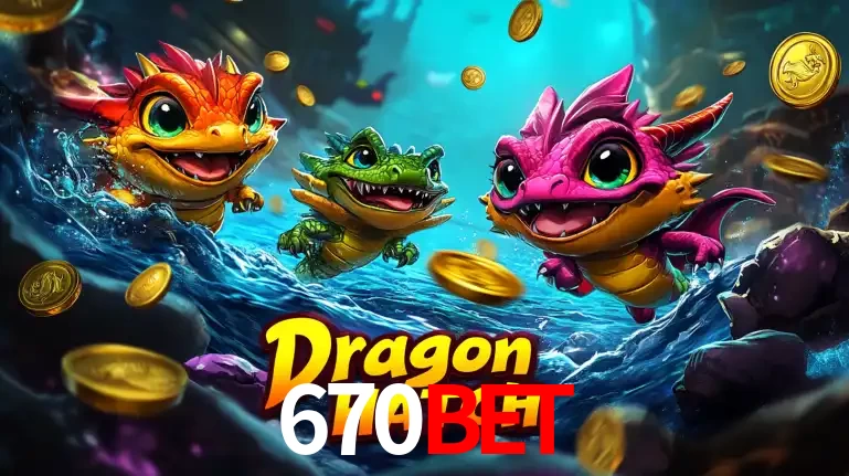 Arte promocional do jogo Dragon Hatch com três adoráveis dragões bebês nadando entre moedas de ouro, um dos slots mais divertidos para jogar no cassino 670BET.