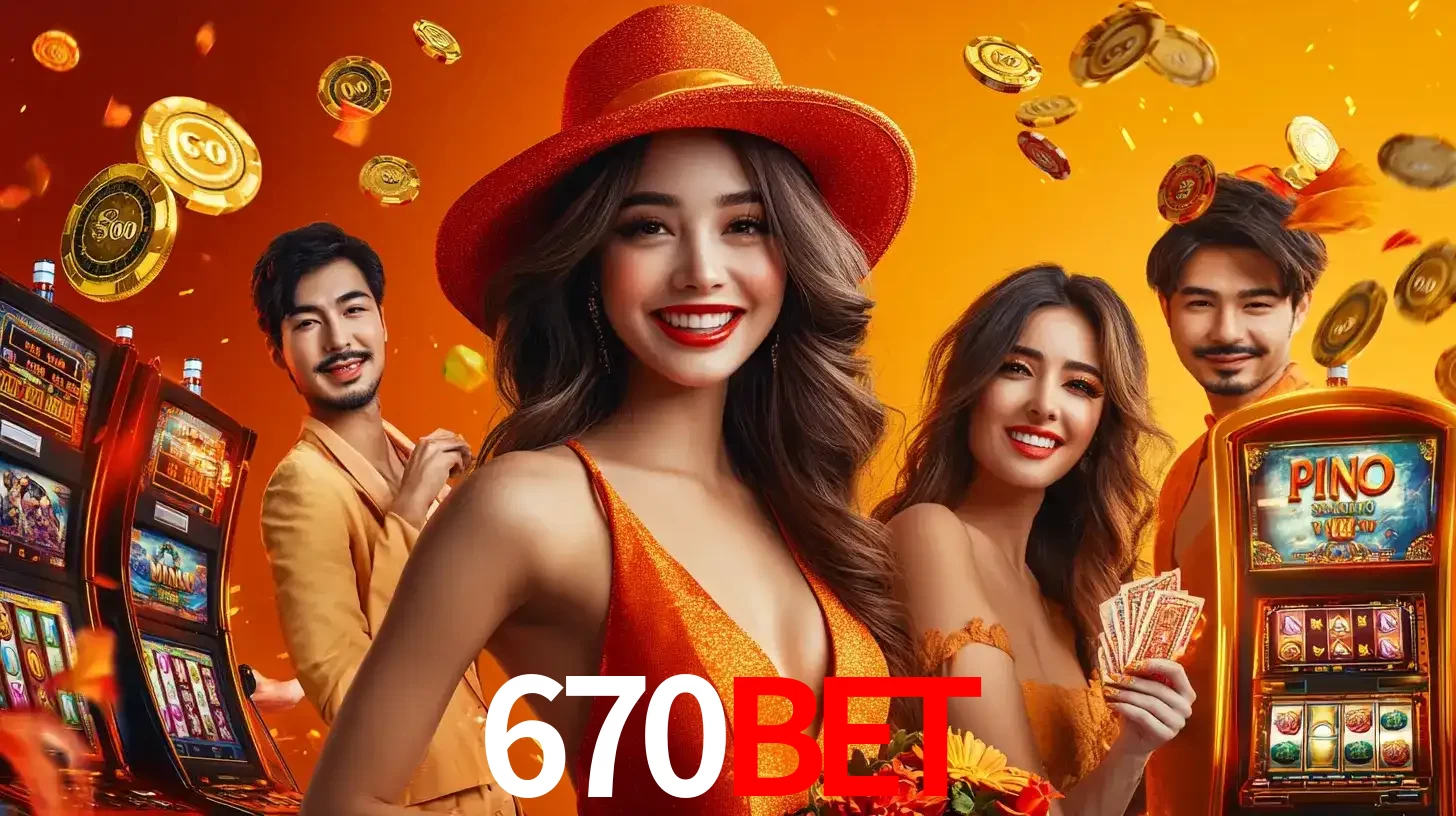 Grupo de amigos asiáticos sorrindo e se divertindo com máquinas de caça-níqueis em um ambiente festivo, celebrando suas vitórias nos jogos de cassino do 670BET.