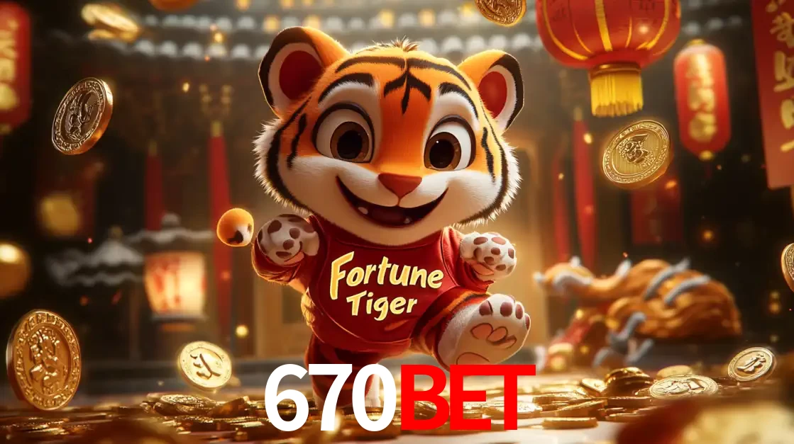 O alegre personagem do Fortune Tiger correndo sobre um caminho de moedas de ouro, simbolizando os grandes prêmios e a diversão do popular jogo de slot do 670BET.