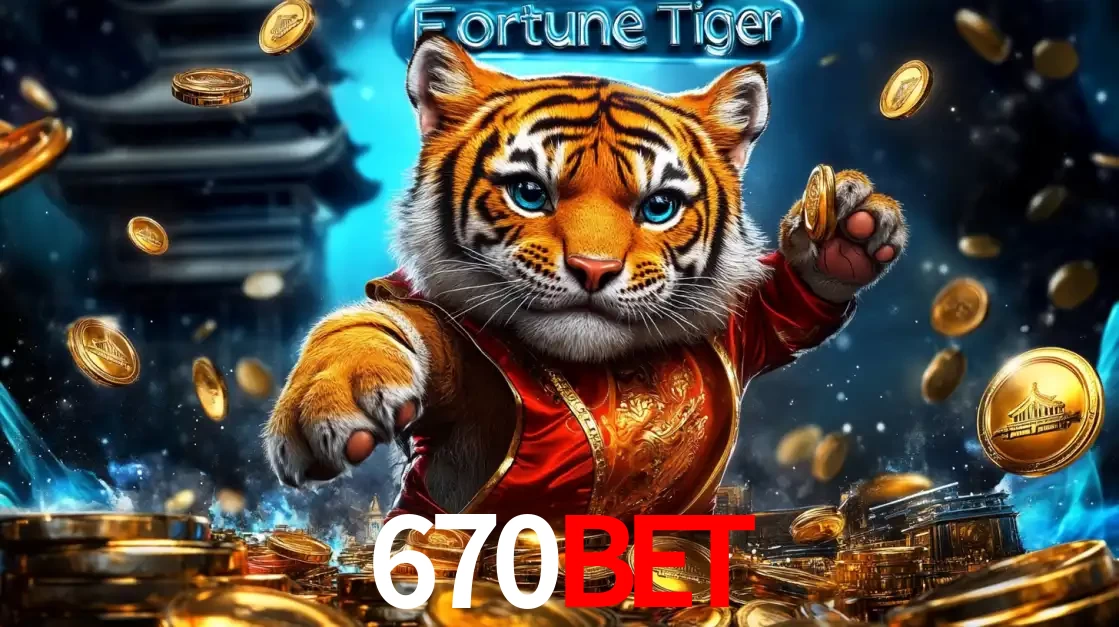Imagem promocional do jogo de slot Fortune Tiger, com um tigre majestoso em traje tradicional cercado por uma fortuna em moedas de ouro, disponível agora no cassino 670BET.