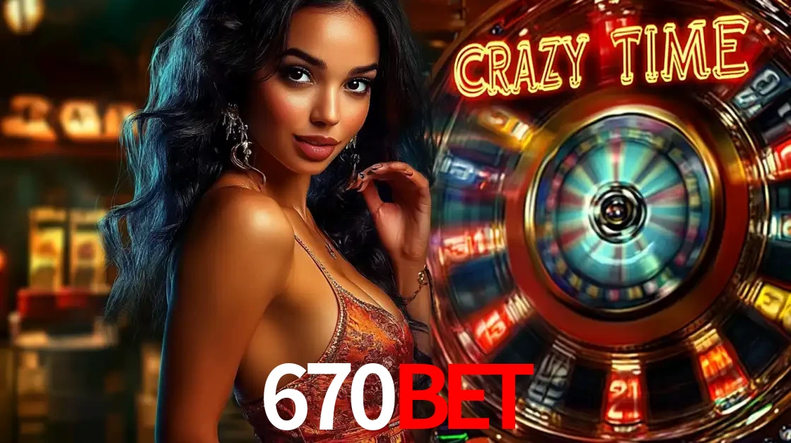 Mulher elegante ao lado da vibrante roda da fortuna do jogo de cassino ao vivo Crazy Time, um dos game shows mais populares e cheios de prêmios do 670BET.